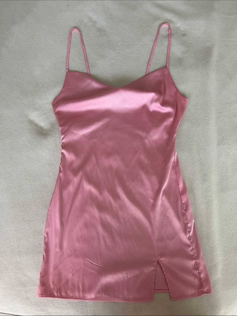 SHEIN Pink Satin Cowl Neck Slip Dress with Side Slit